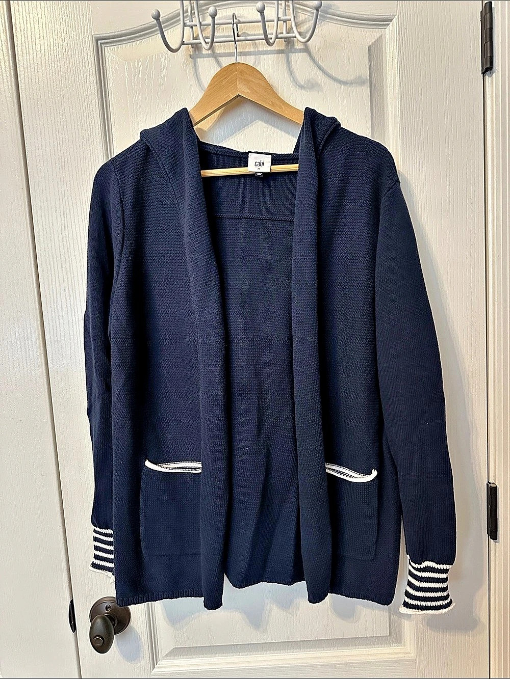 CAbi El Capitan Cardigan Striped Blue & White Size Medium